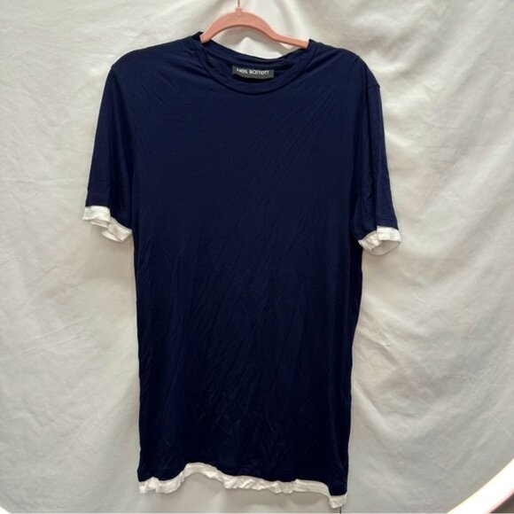 Neil Barrett Crew Neck Layered Navy White Tee Farfetch MSRP $385 NWT Size L - Picture 1 of 7